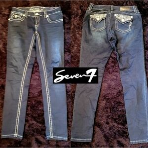 SEVEN 7 DARK WASH EMBELLISHED SKINNY JEANS